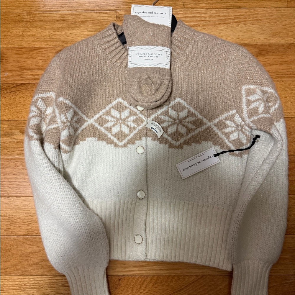 Cupcakes and Cashmere Beige and White Sweater with Socks